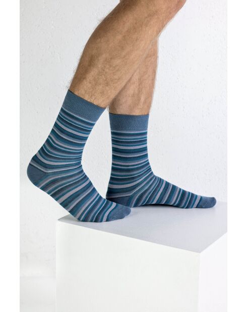 4 paires de chaussettes en coton gris/bleu