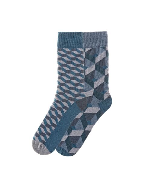 2 paires de chaussettes en coton gris/bleu