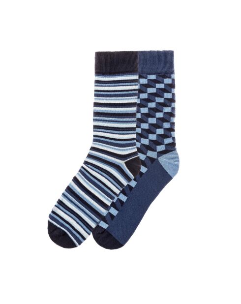 2 paires de chaussettes en coton bleues