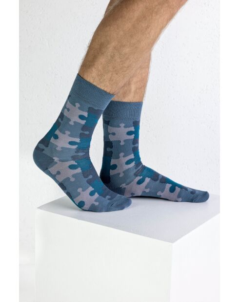 Chaussettes en coton bleu/gris