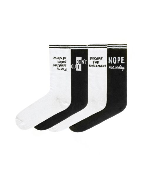 4 paires de chaussettes en coton noir/blanc