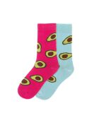 2 paires de chaussettes en coton rose/bleu