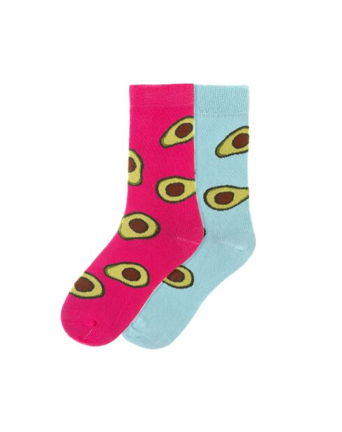 2 paires de chaussettes en coton rose/bleu