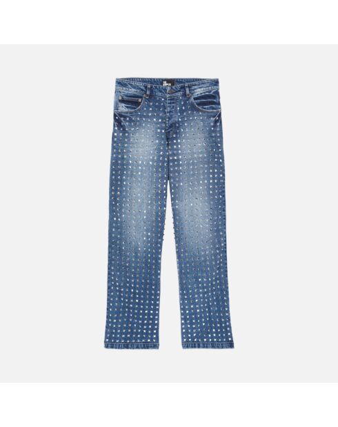 Jean clouté large bleu décoloré