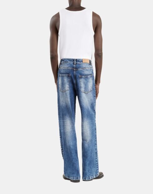 Jean clouté large bleu décoloré