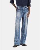 Jean clouté large bleu décoloré