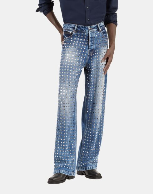 Jean clouté large bleu décoloré