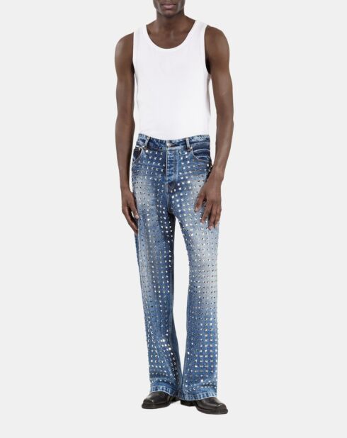 Jean clouté large bleu décoloré