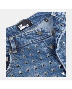 Jean clouté large bleu décoloré