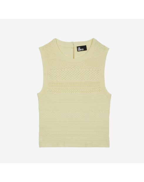 Top court en maille ajourée jaune