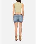 Top court en maille ajourée jaune