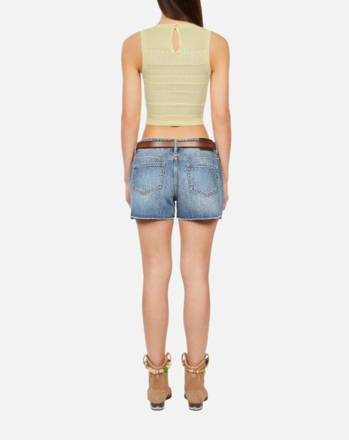 Top court en maille ajourée jaune