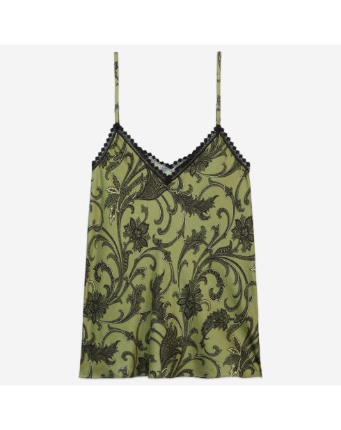 Caraco fleuri avec dentelle noir/kaki