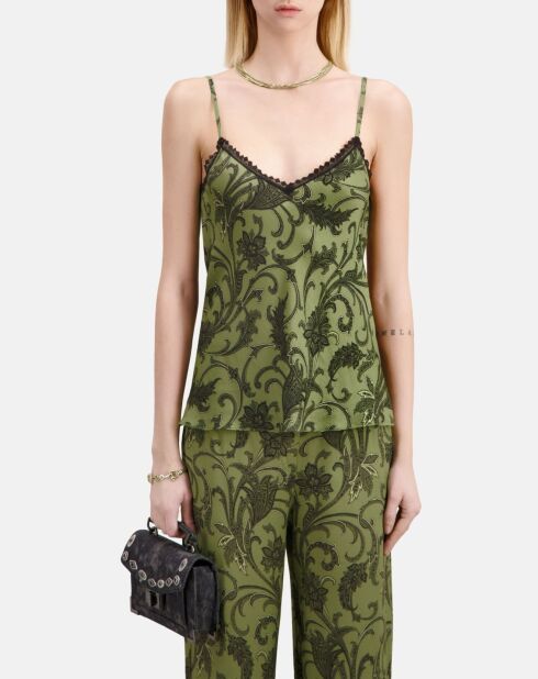 Caraco fleuri avec dentelle noir/kaki