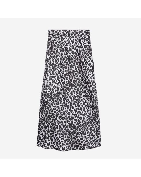 Jupe longue en soie imprimée léopard noire et blanche