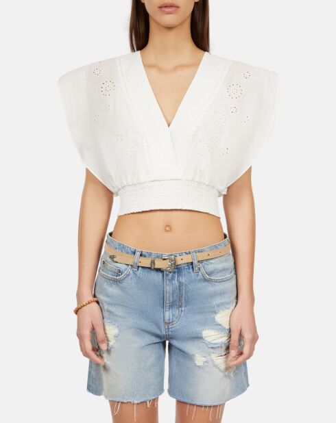 Top court en broderie anglaise blanche