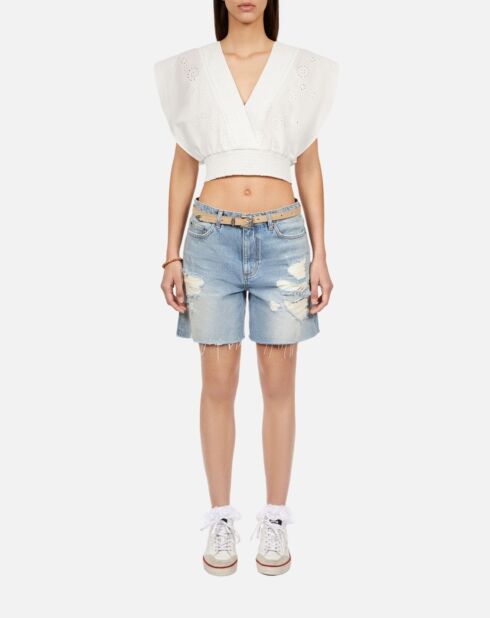 Top court en broderie anglaise blanche