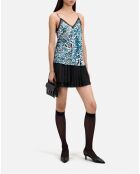 Caraco en soie imprimé avec détails en dentelle bleu et blanc