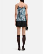 Caraco en soie imprimé avec détails en dentelle bleu et blanc