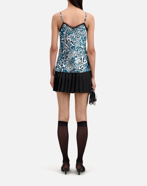 Caraco en soie imprimé avec détails en dentelle bleu et blanc