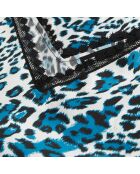 Caraco en soie imprimé avec détails en dentelle bleu et blanc