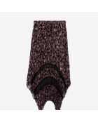 Jupe longue plissée imprimée noire et rose