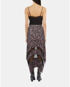 Jupe longue plissée imprimée noire et rose