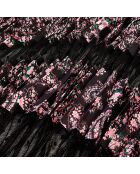 Jupe longue plissée imprimée noire et rose