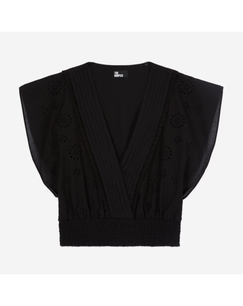 Top court en broderie anglaise noir