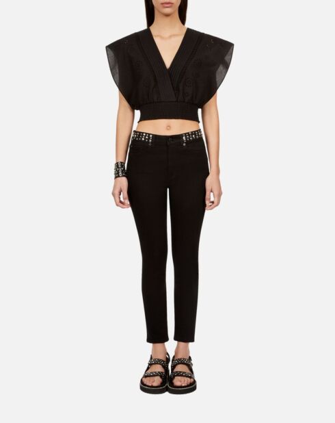 Top court en broderie anglaise noir