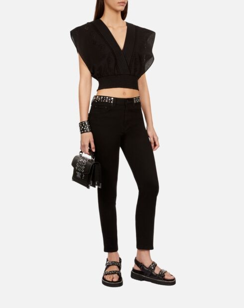 Top court en broderie anglaise noir