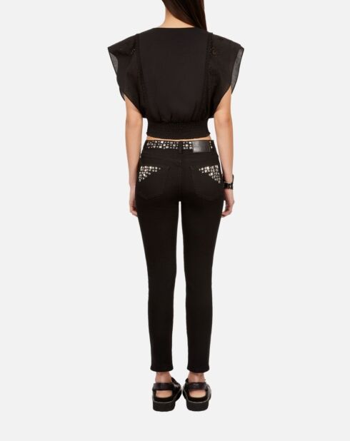 Top court en broderie anglaise noir