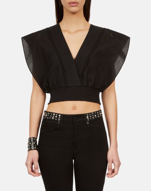 Top court en broderie anglaise noir