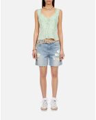 Top fleuri avec volants en soie verts