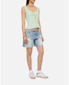 Top fleuri avec volants en soie verts