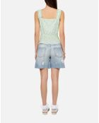 Top fleuri avec volants en soie verts