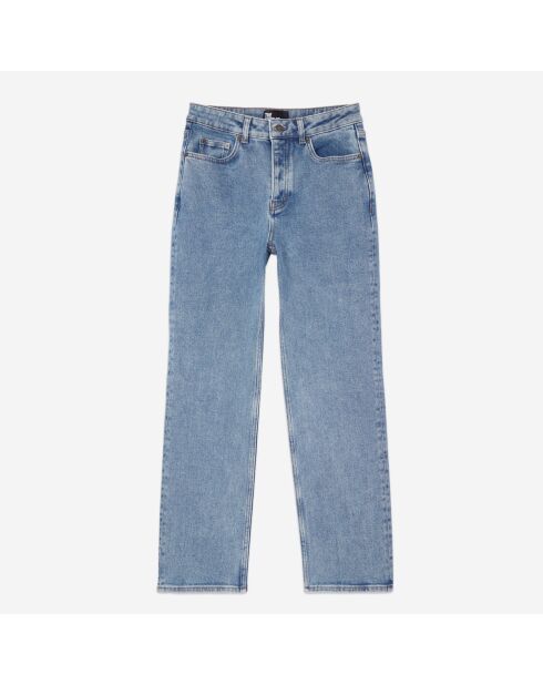 Jean droit bleu délavé