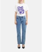 Jean droit bleu délavé