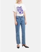 Jean droit bleu délavé