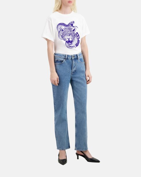 Jean droit bleu délavé