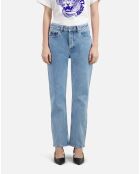 Jean droit bleu délavé