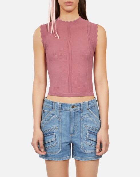Top en maille ajourée lilas
