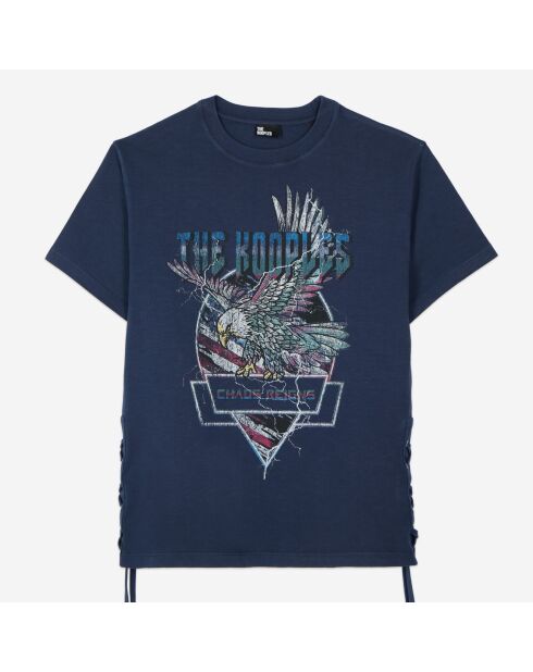 T-shirt avec laçage et sérigraphie bleu