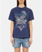 T-shirt avec laçage et sérigraphie bleu