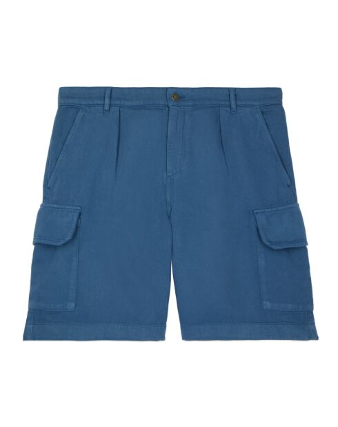 Short cargo en coton et lin bleu
