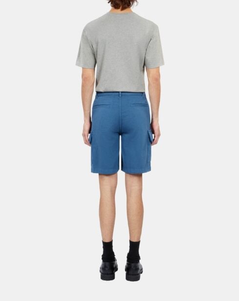 Short cargo en coton et lin bleu