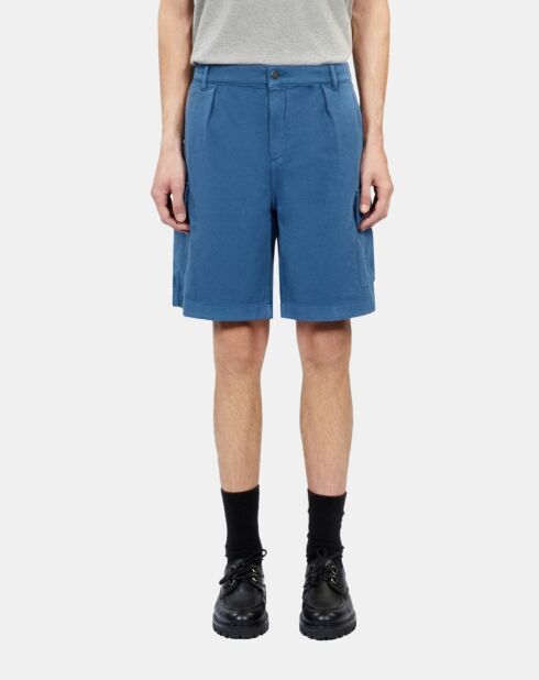 Short cargo en coton et lin bleu
