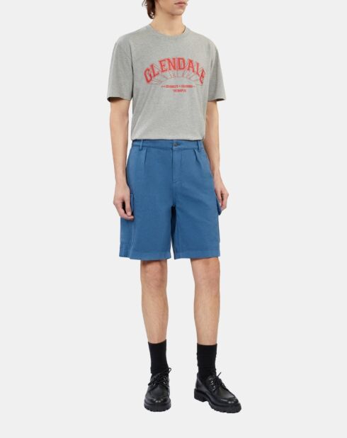 Short cargo en coton et lin bleu