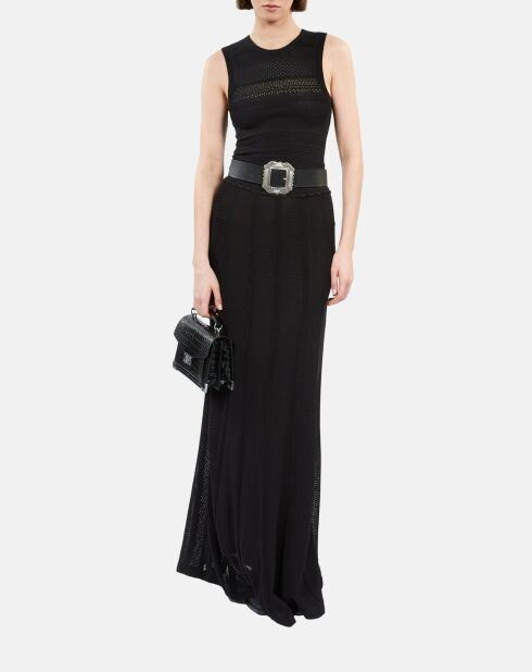 Jupe longue en maille ajourée noire