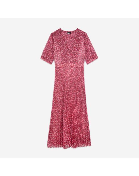 Robe longue plissée fleurie rose